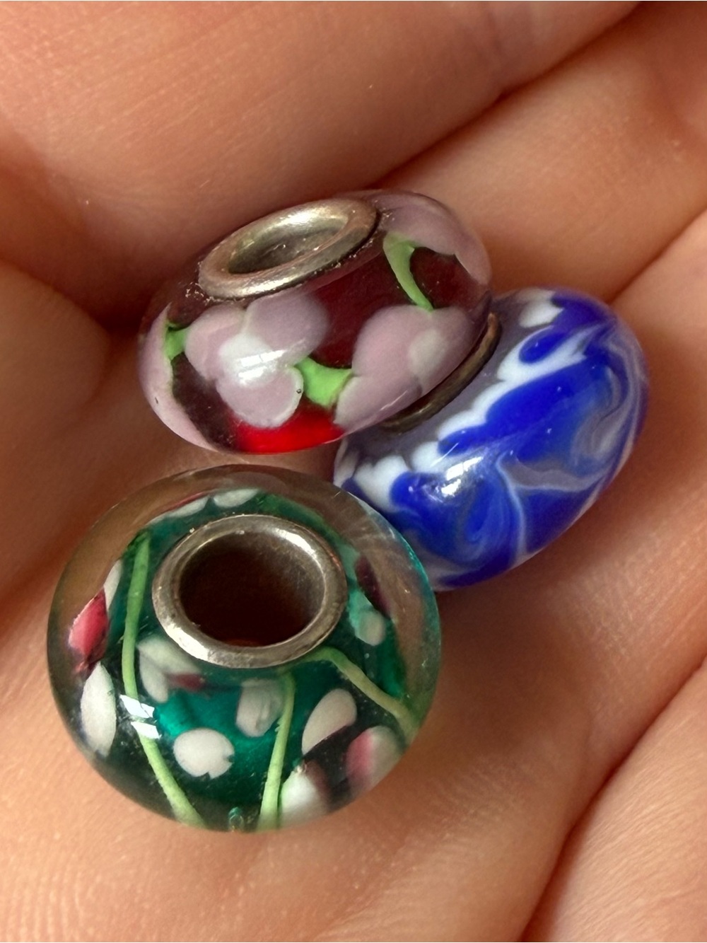 Murano Glass and 925 Sterling Silver Charm Bracelet Beads